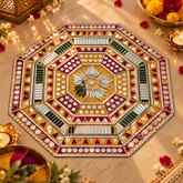Ready Made Octagon Mirror Rangoli with Lotus Design for Pooja, Diwali & Festive Decor ST-77
