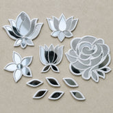 6 Mix Shape Handmade Clay Mirror Pieces Set – Rose, Lotus, Flower, & Leaf Shapes for Lippan Art - 819