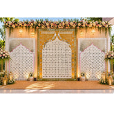 3 Panel Fancy Lotus Mirror Stage Backdrop with Peacock & Lotus Design - BAPS 16