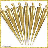Golden glitter cone applicators arranged in a fan shape, ideal for Lippan art, mirror work, and precise outlining in DIY decorative craft projects.
