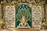 3 Panel Peacock Arch & Lotus Tree Mirror Backdrop Set (only mirror & stencil)-BAPS-26