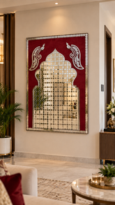 Ready Mirror Work Temple Panel with Peacock Design Ready Piece - BAPS-93