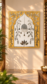 Mandap Mirror Work Ready Piece with Bells & Lotus – Decorative Wall Panel - BAPS-98
