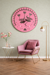 Round MDF board with peacock and lotus floral design, decorative premarked board for Lippan art, DIY wall décor and traditional craft projects.