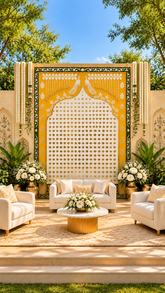 Premarked MDF Peacock & Lotus Backdrop Panel for Ganpati Decoration, Lippan Art & Event Decor-796