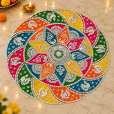 30 Inch Ready Made Transparent Mirror Rangoli – Large Round Decorative Rangoli for Festive & Home Décor st-57