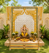 Premarked MDF Peacock & Lotus Backdrop Panel for Ganpati Decoration, Lippan Art & Event Decor-796