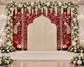Peacock Jharokha Floral Mirror Work Decorative Panel (Ready Piece)8*12 Feet - BAPS-42