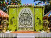 Feet Peacock Mirror Ganpati Decoration Panel Event & Festival Decor-BAPS-12