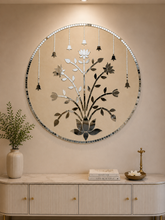 Round Floral Mirror Work Wall Art – Lotus & Hanging Bell Design (Ready Piece)3 FEET - BAPS-82