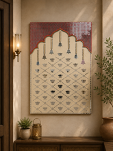 Lotus Jharokha Lippan Art Panel with Hanging Bell Design for Wall Décor(Ready Piece) - BAPS-5