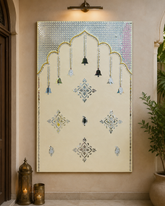Jharokha Lippan Art Panel with Hanging Bell Design for Wall Decor (Ready Piece) - BAPS-4