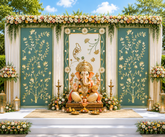 3 Panel Peacock Mirror Stage Backdrop Set with Floral Vine Side Panels (only mirror & stencil)-BAPS-15