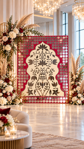 Lotus Kalash Jharokha Mirror Work Decorative Panel (Ready Piece)4*5 Feet- BAPS-38