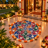 30 Inch DIY Mirror Rangoli Kit with Pre-Marked Transparent Sheet & Matching Mirror Pieces – Round Peacock Design