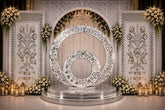 3 Piece Mirror Wedding Stage Backdrop Set with Round Rings & Floral Side Panels (only mirror & stencil) -BAPS-9
