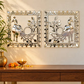 Premium Peocock Mirror Square Rangoli for Decore Ready Piece ST-82