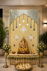 Jharokha Lippan Art Panel with Hanging Bell Design for Wall Decor (Ready Piece) 34.5*23.5 inc h- BAPS-4