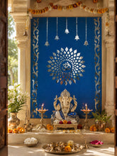 Om Mandala Mirror Work MDF Backdrop with Diya & Bell Design (Ready Piece) - BAPS-71