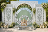 3 Piece Mirror Wedding Stage Backdrop Set with Round Rings & Floral Side Panels (only mirror & stencil) -BAPS-9