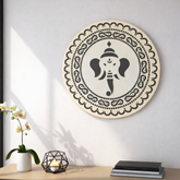Round Ganpati MDF stencil design with decorative circular border pattern, perfect for Lippan art, wall décor, DIY craft and festive Ganesh decoration.