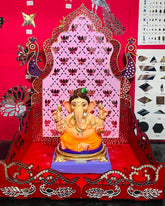 Lotus Peacock Mirror Work Singhasan (Ready Piece)26*19 inch - BAPS-55