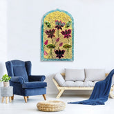 Premarked MDF lotus floral arch panel board with engraved lotus flower design, decorative MDF craft base for Lippan art, mirror work, and DIY home décor projects.