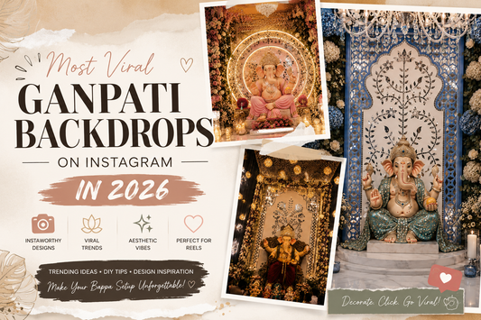 Discover the most viral Ganpati backdrops on Instagram in 2026 featuring mirror panels, MDF decorations, Lippan art, LED setups, and aesthetic Ganpati decoration ideas for home and events. Perfect for royal, modern, and Instagram-worthy Bappa décor.
