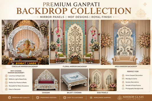 Premium Ganpati Backdrop Decoration Ideas with Mirror Panels | Mirror Glass Worldwide