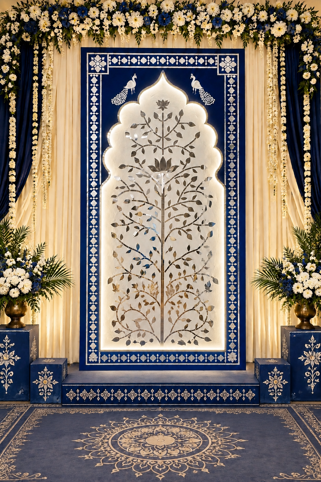 Lotus Tree Jharokha Mirror Work Ready Decorative Panel (Ready Piece)4*8 Feet - BAPS-35