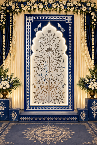 Lotus Tree Jharokha Mirror Work Ready Decorative Panel (Ready Piece)4*8 Feet - BAPS-35