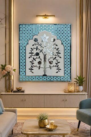 Floral Tree Arch Mirror Work MDF Backdrop (Ready Piece) - BAPS-69