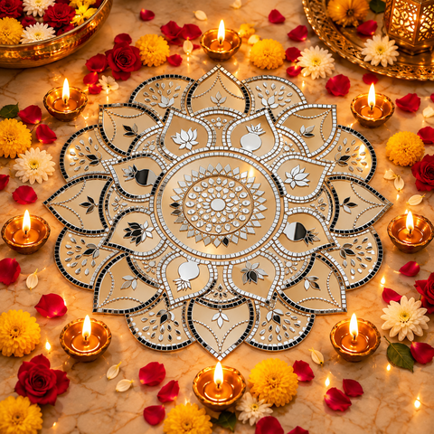 Transparent Paper Mirror Rangoli – Ready-Made Decorative Mirror Rangoli for Décor ST-39