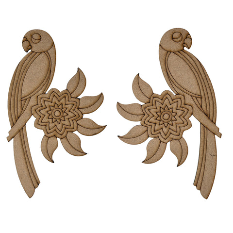 Decorative Parrot & Floral MDF Cutout Pair  (Left & Right)-686