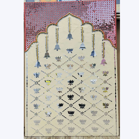 Lotus Jharokha Lippan Art Panel with Hanging Bell Design for Wall Décor(Ready Piece) - BAPS-5