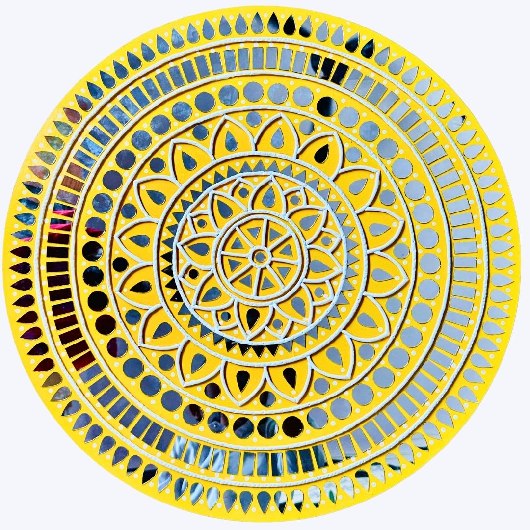 Round Mandala Clay & Mirror Lippan Art Wall Décor Ready Piece - BAPS-6