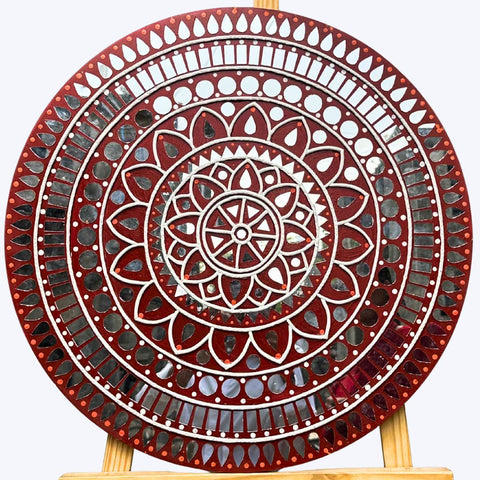 Round Mandala Clay & Mirror Lippan Art Wall Décor Ready Piece - BAPS-6