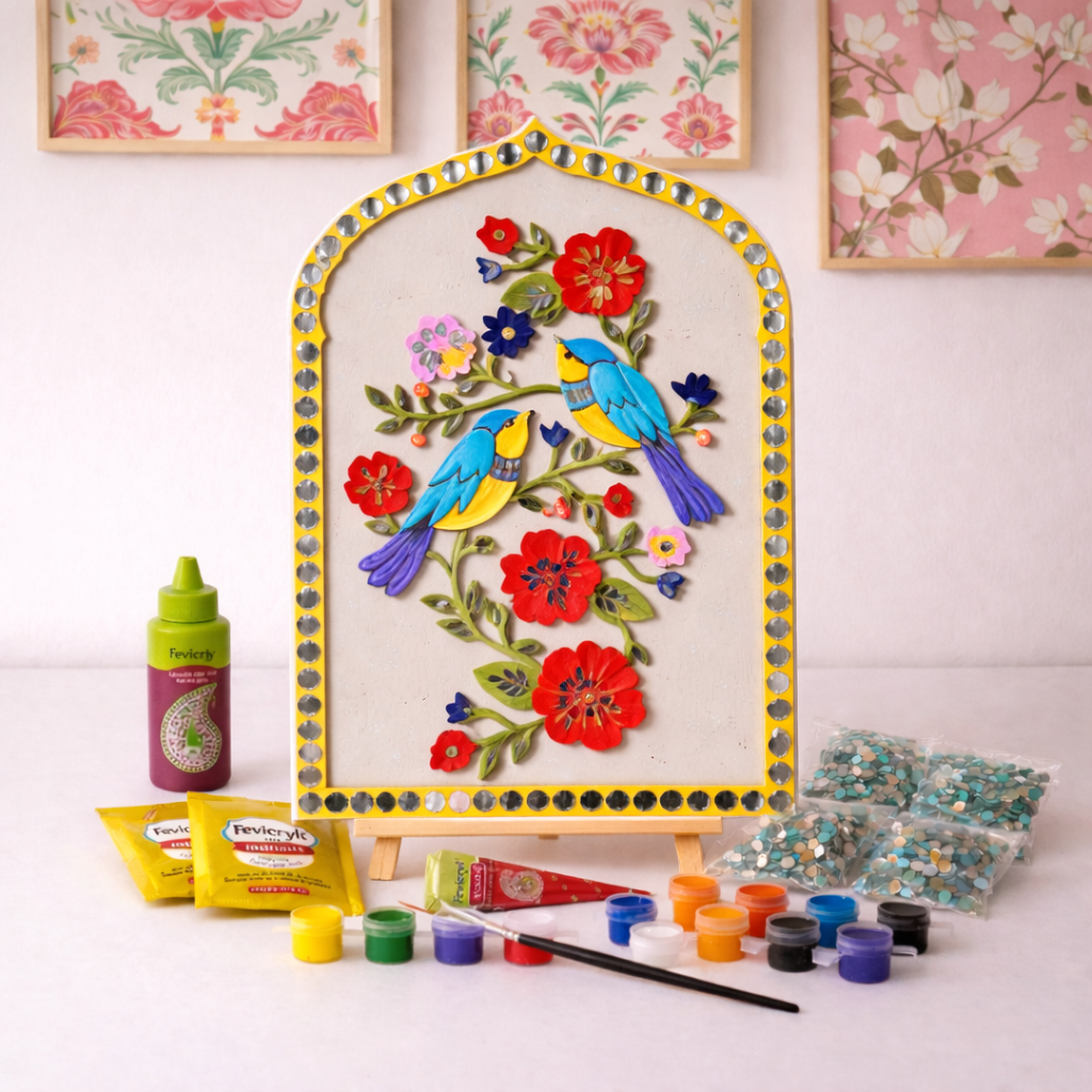 Bird & Flower Design Jharokha MDF Wall Decor (with mirrors)  Diy Kit -656
