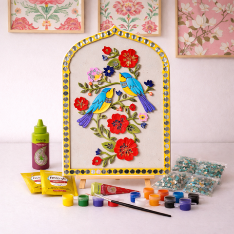Bird & Flower Design Jharokha MDF Wall Decor (with mirrors)  Diy Kit -656