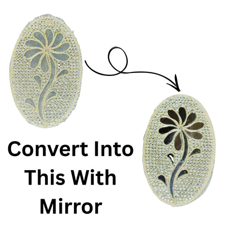 Oval Floral Mirror Fabric Patch – Embroidery Buta with Mirror Work-709