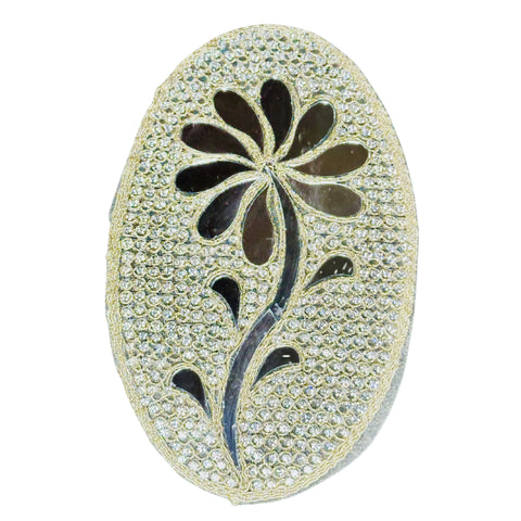 Oval Floral Mirror Fabric Patch – Embroidery Buta with Mirror Work-709