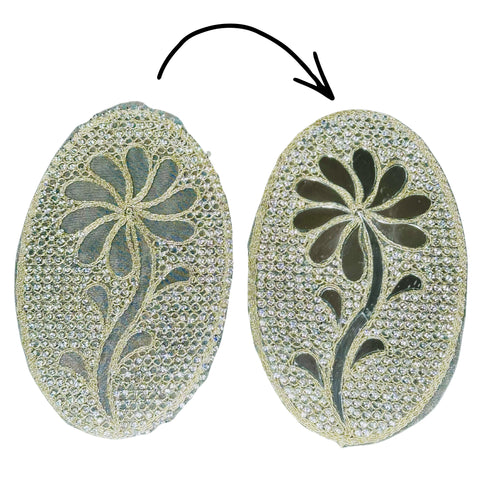 Oval Floral Mirror Fabric Patch – Embroidery Buta with Mirror Work-709