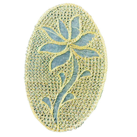 Oval Floral Buta with Mirror Work – Decorative Applique Patch-708
