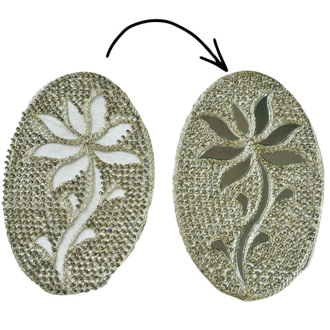Oval Floral Buta with Mirror Work – Decorative Applique Patch-708