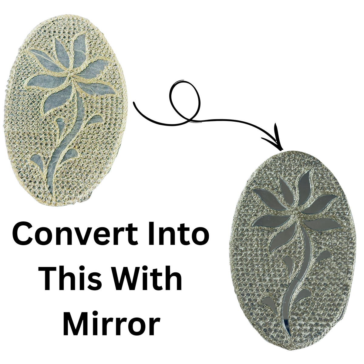 Oval Floral Buta with Mirror Work – Decorative Applique Patch-708