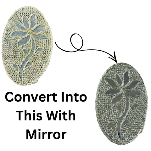 Oval Floral Buta with Mirror Work – Decorative Applique Patch-708