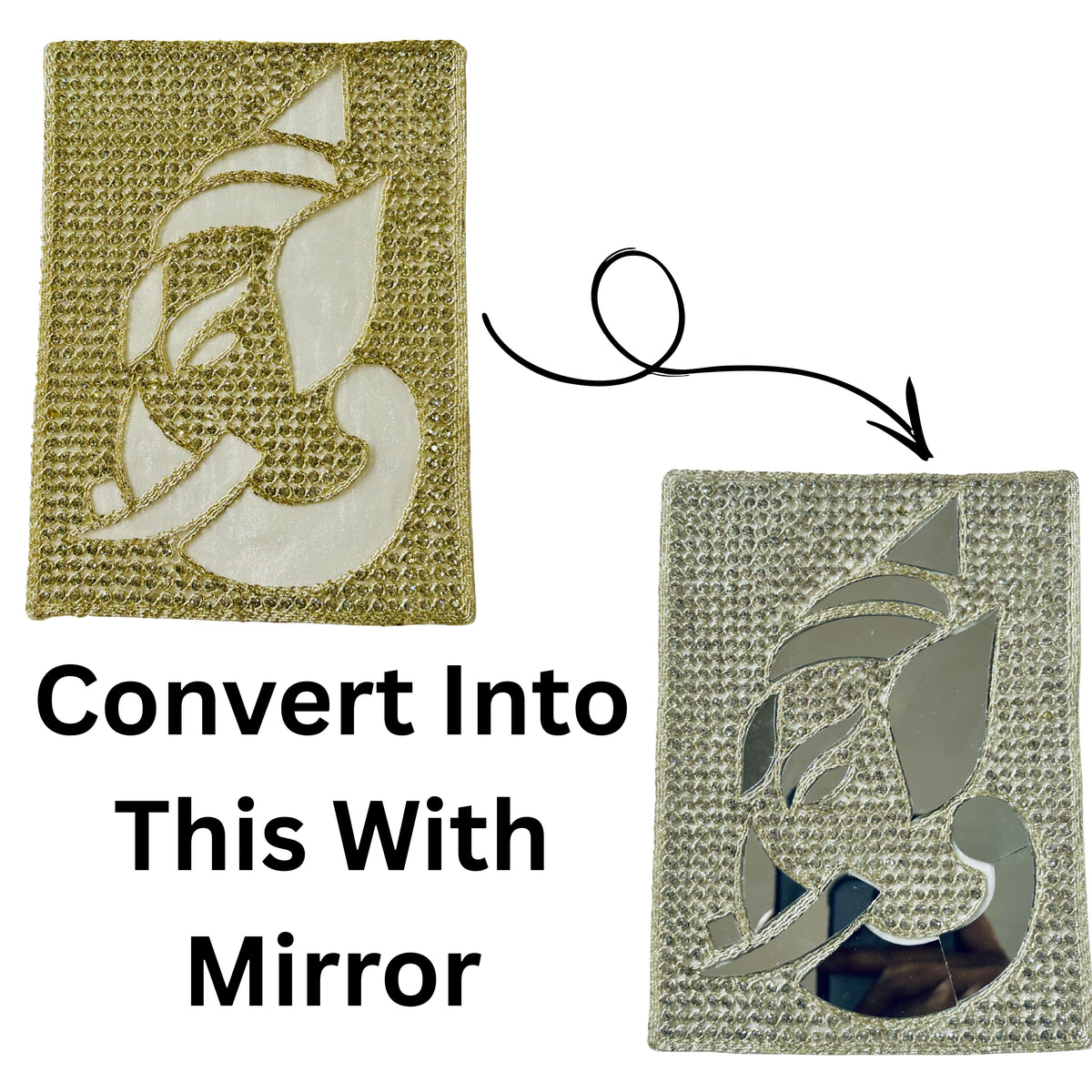 Ganesh Shape Mirror Work Fabric Patch – Embroidery Buta -707