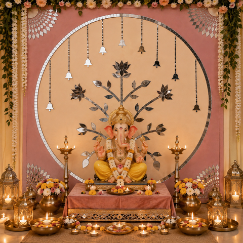Lotus Bell Mirror Work Decorative Backdrop (Ready Piece) - BAPS-62