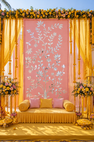 Premium Floral Tree Mirror & Stencil Set for Wedding and Stage Decoration-1387