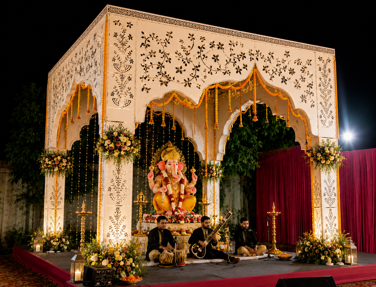 Royal Mirror Wedding Vidhi Mandap Frame WIth Side Pillars-1403